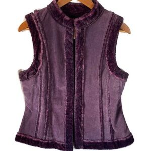 Back in the Saddle Leather Suede Vest Purple Faux Fur Trim size Medium